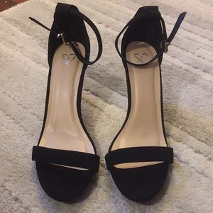 Strappy Suede-Like Black Heels